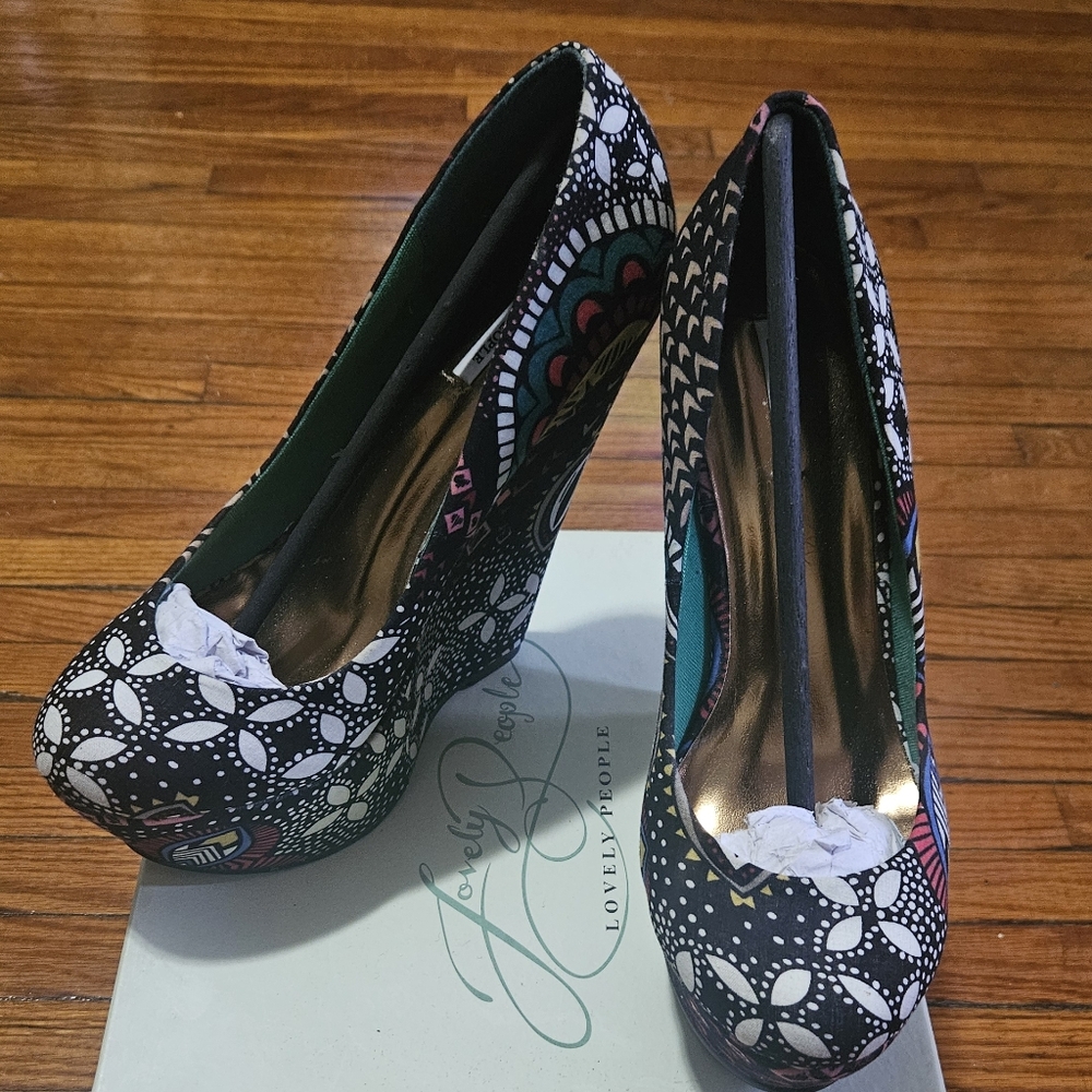 Lovely People Women's Multi- Colored Patterned Wedge Heels